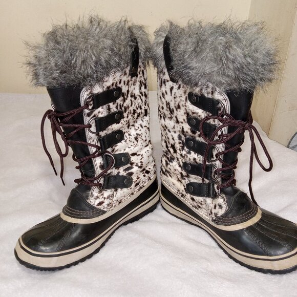 Sorel Joan Of Arctic Reserve Cowhide Snow Boots Fur Cuff Women’s 7 Rare Y2K - Picture 10 of 12